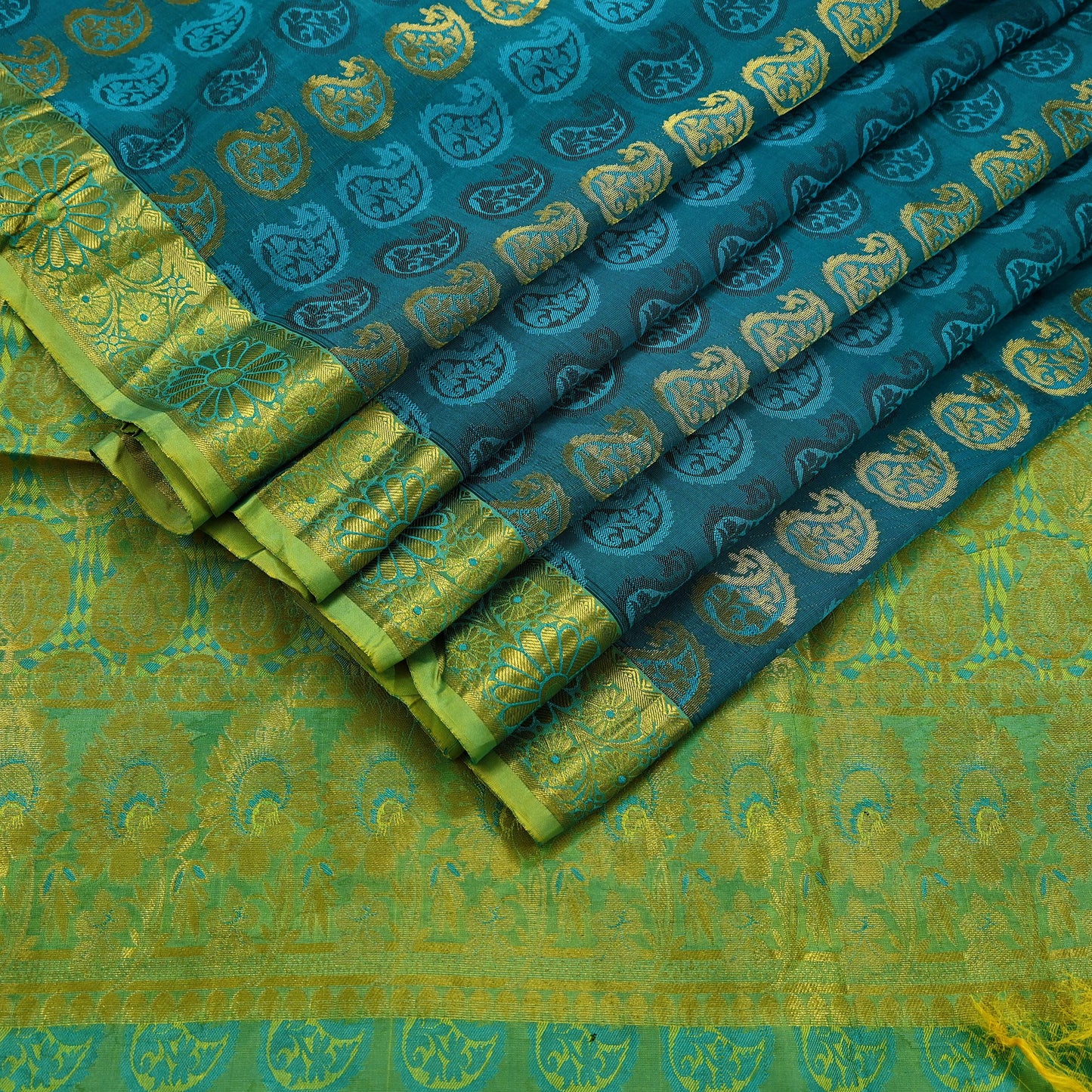 Indian Vintage Heavy Green Kanjivaram Saree 100% Pure Silk Sari Zari 6Yd Craft Fabric Floral Crafting Dress making Crafting Quilting