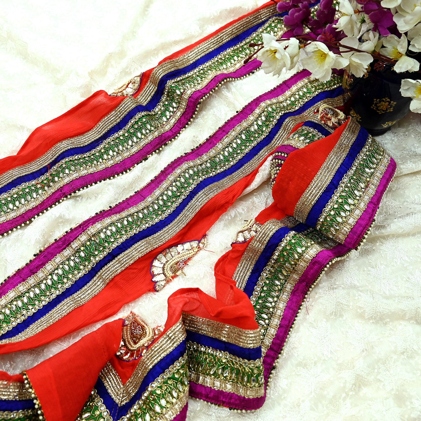 Indian Vintage Multi Sari Border Pure Chiffon Silk Hand Embroidered 1yd Craft Trim Lace Sewing Sari Ribbon Recycled Dress making Zardozi