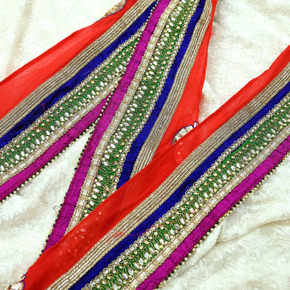 Indian Vintage Multi Sari Border Pure Chiffon Silk Hand Embroidered 1yd Craft Trim Lace Sewing Sari Ribbon Recycled Dress making Zardozi