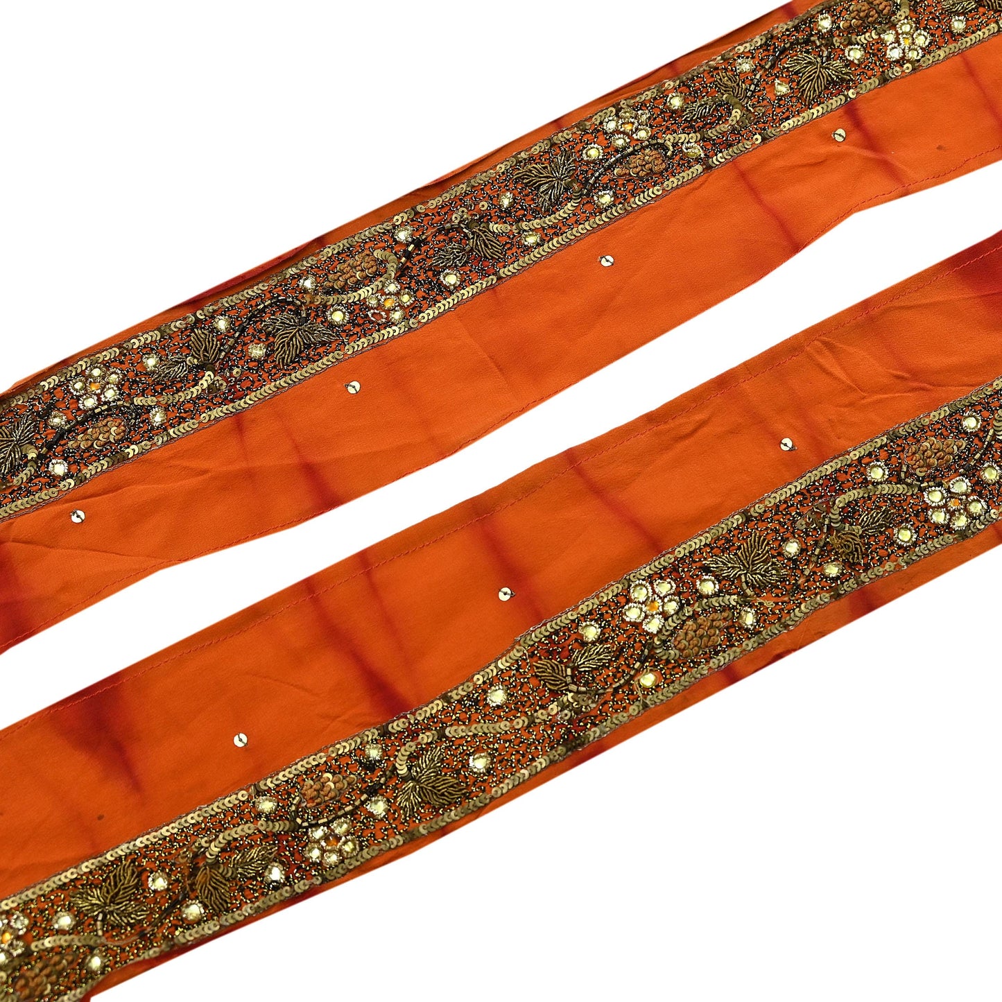 Indian Vintage Orange Sari Border Hand Embroidered Indian Craft Trim Lace Sewing Sari Ribbon Pure Crepe silk  Zardozi/Dabka Zari
