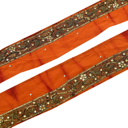 Indian Vintage Orange Sari Border Hand Embroidered Indian Craft Trim Lace Sewing Sari Ribbon Pure Crepe silk  Zardozi/Dabka Zari