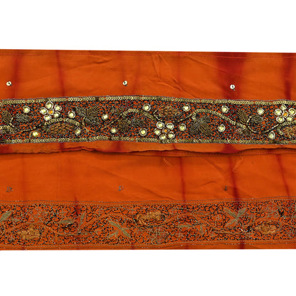 Indian Vintage Orange Sari Border Hand Embroidered Indian Craft Trim Lace Sewing Sari Ribbon Pure Crepe silk  Zardozi/Dabka Zari