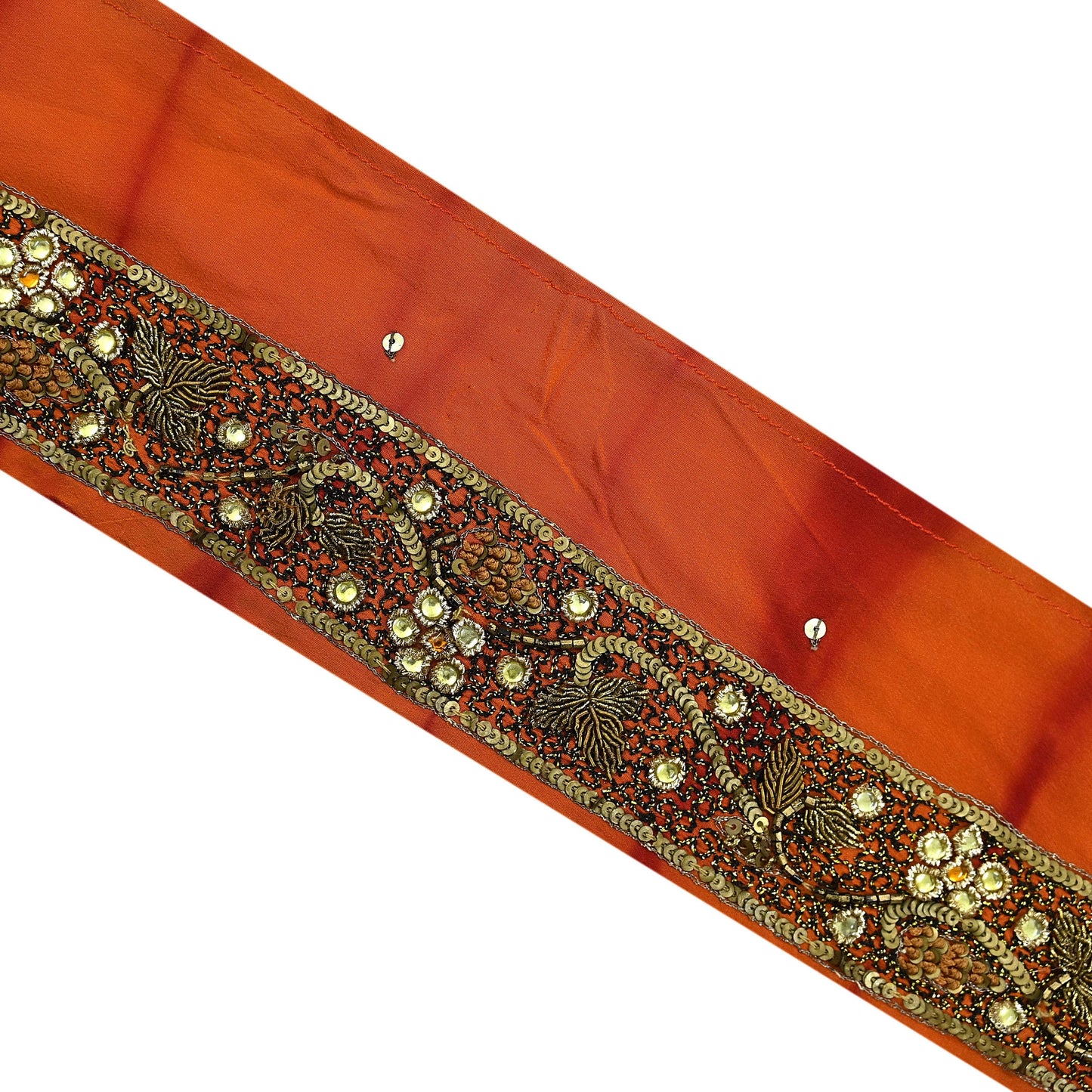 Indian Vintage Orange Sari Border Hand Embroidered Indian Craft Trim Lace Sewing Sari Ribbon Pure Crepe silk  Zardozi/Dabka Zari
