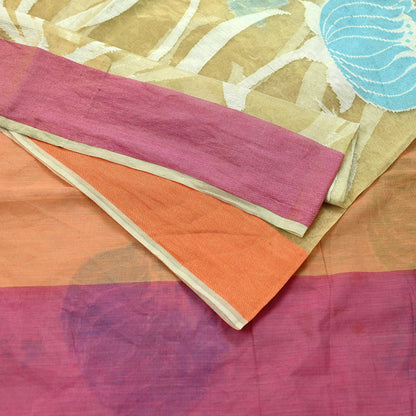 Indian Vintage Sarees Beige Pure Organza Silk Hand Woven Sari 5yd Ethnic Floral Craft Fabric Dress making Upcycle Crafting Quilting Zari