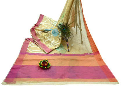 Indian Vintage Sarees Beige Pure Organza Silk Hand Woven Sari 5yd Ethnic Floral Craft Fabric Dress making Upcycle Crafting Quilting Zari
