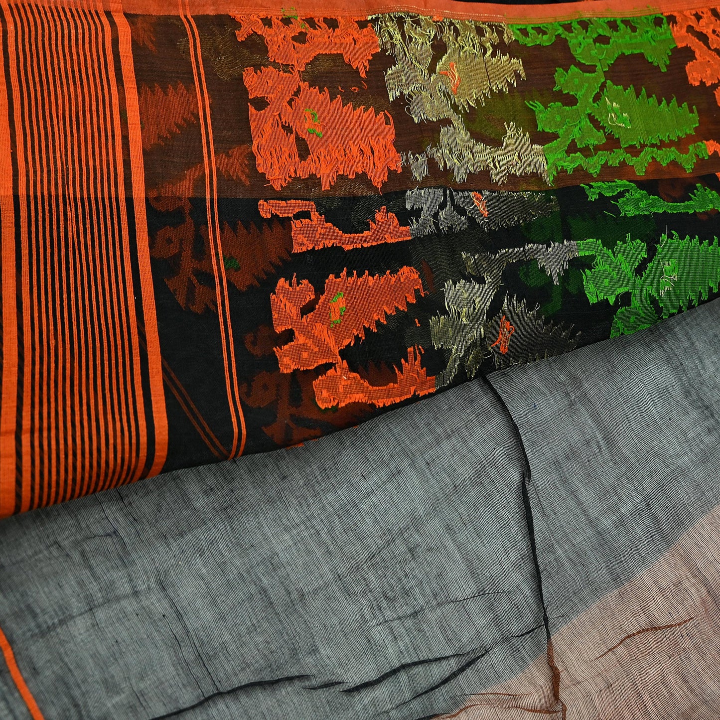 Indian Vintage Sarees Black Cotton Hand Woven Jamdani Sari 5yd Ethnic Floral Craft Fabric Dress making Upcycle Crafting Quilting
