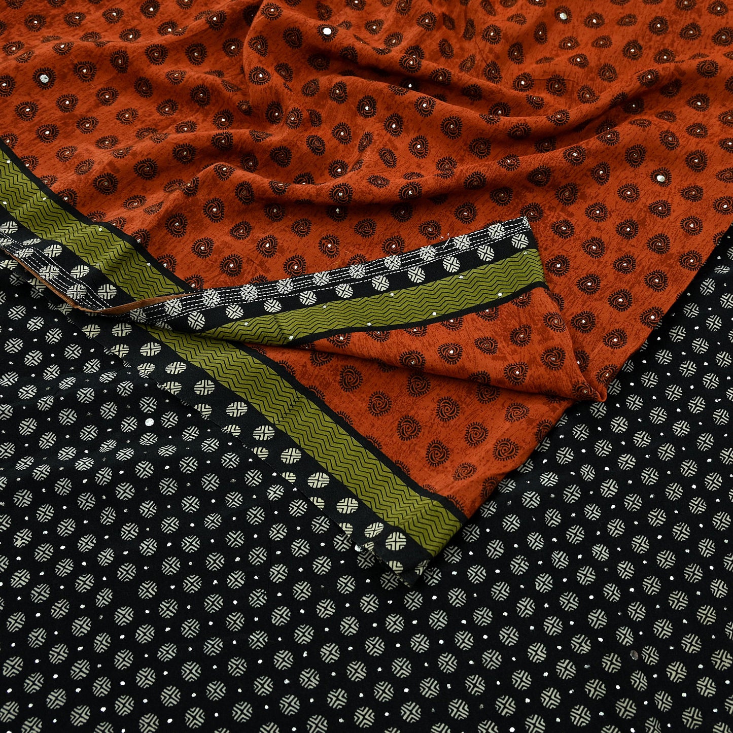 Indian Vintage Sari Pure Crepe Silk Mukesh Work Printed Saree 5yard Sewing Soft Craft Fabric Ethnic Dress making For Crafting Quilting