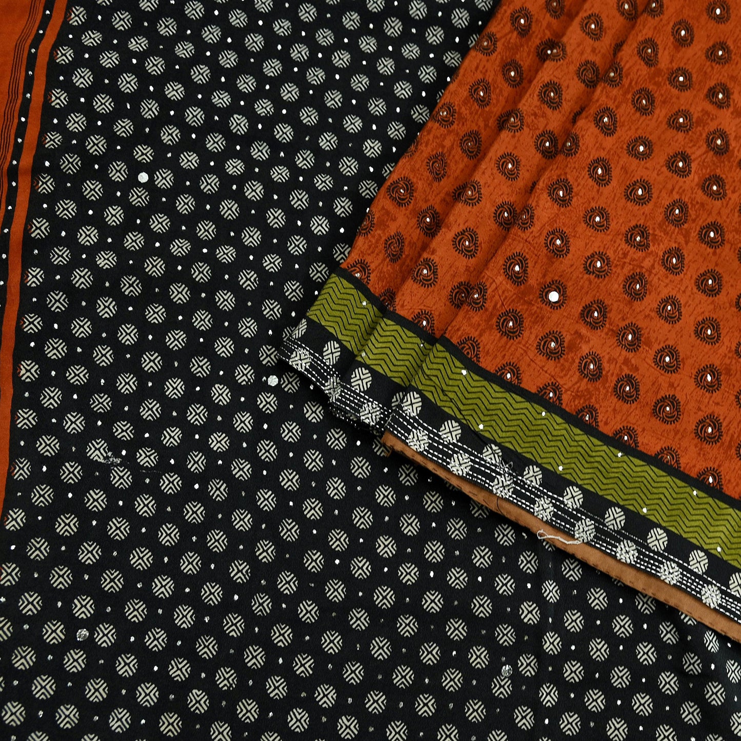 Indian Vintage Sari Pure Crepe Silk Mukesh Work Printed Saree 5yard Sewing Soft Craft Fabric Ethnic Dress making For Crafting Quilting
