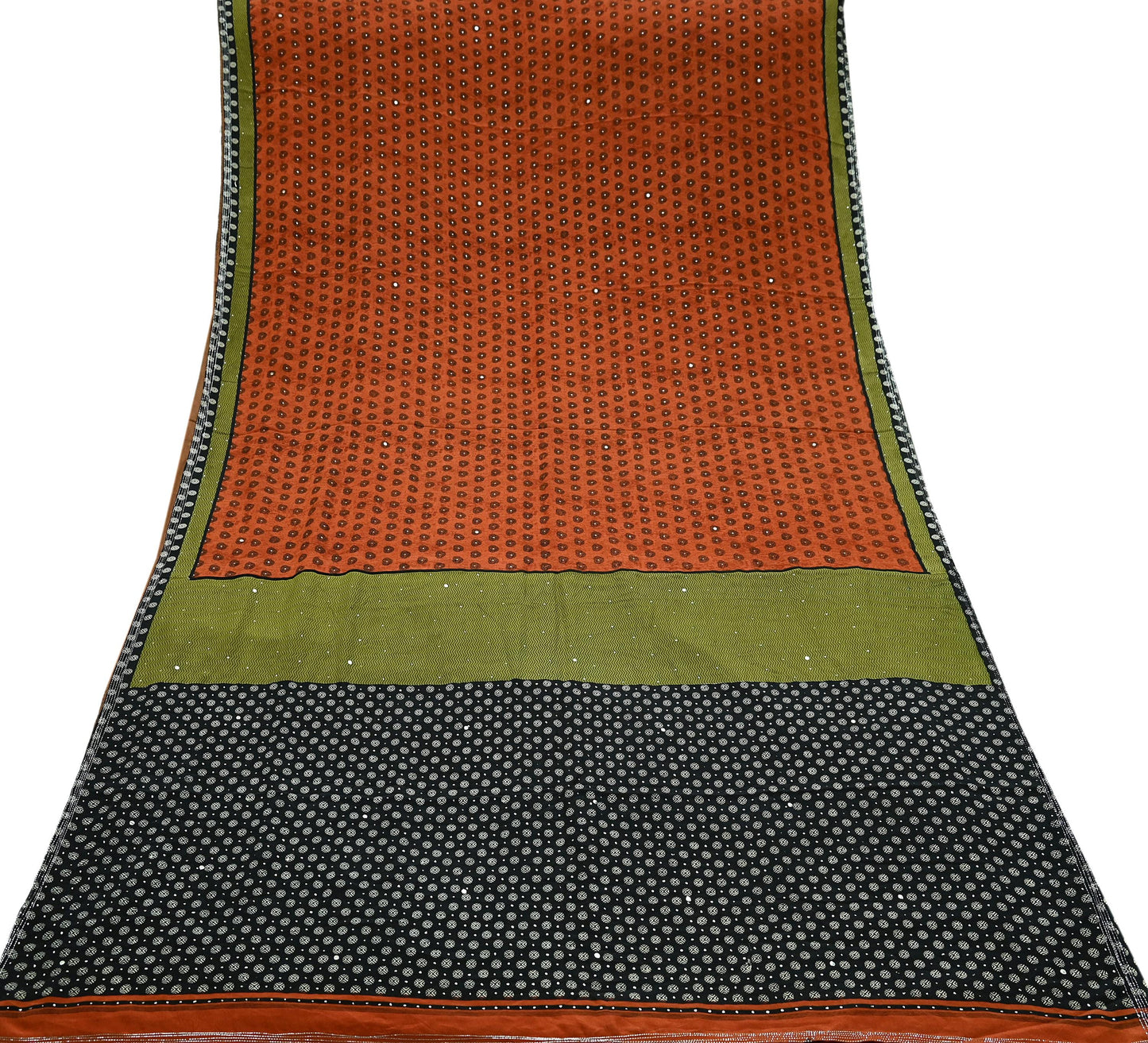 Indian Vintage Sari Pure Crepe Silk Mukesh Work Printed Saree 5yard Sewing Soft Craft Fabric Ethnic Dress making For Crafting Quilting