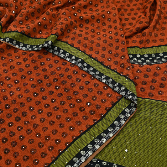 Indian Vintage Sari Pure Crepe Silk Mukesh Work Printed Saree 5yard Sewing Soft Craft Fabric Ethnic Dress making For Crafting Quilting