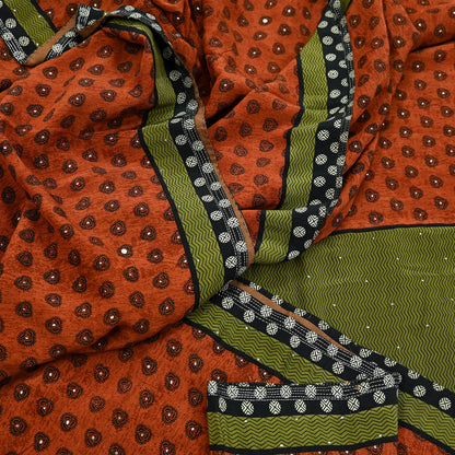 Indian Vintage Sari Pure Crepe Silk Mukesh Work Printed Saree 5yard Sewing Soft Craft Fabric Ethnic Dress making For Crafting Quilting