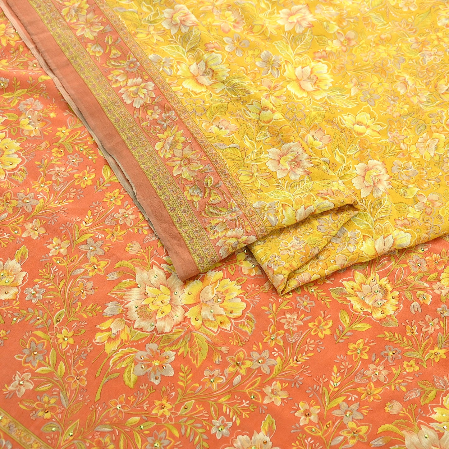 Indian Vintage Sari Pure Crepe Silk Hand Embroidered Saree 6yd Sewing Floral Craft Fabric Dress making For Crafting Quilting Upcycle