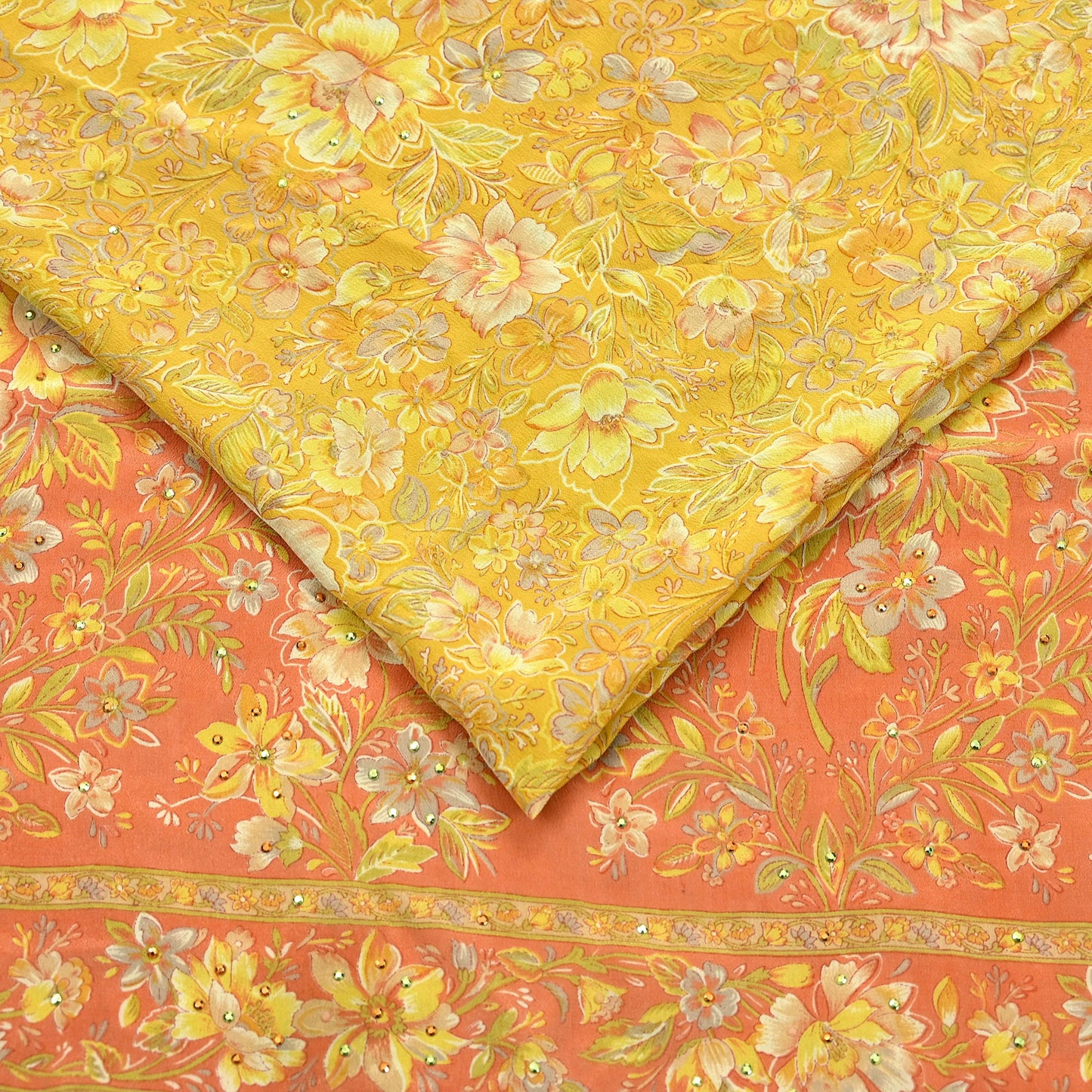 Indian Vintage Sari Pure Crepe Silk Hand Embroidered Saree 6yd Sewing Floral Craft Fabric Dress making For Crafting Quilting Upcycle