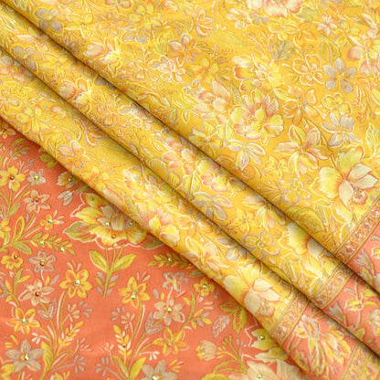 Indian Vintage Sari Pure Crepe Silk Hand Embroidered Saree 6yd Sewing Floral Craft Fabric Dress making For Crafting Quilting Upcycle
