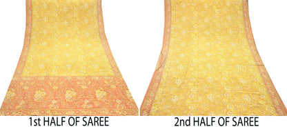 Indian Vintage Sari Pure Crepe Silk Hand Embroidered Saree 6yd Sewing Floral Craft Fabric Dress making For Crafting Quilting Upcycle