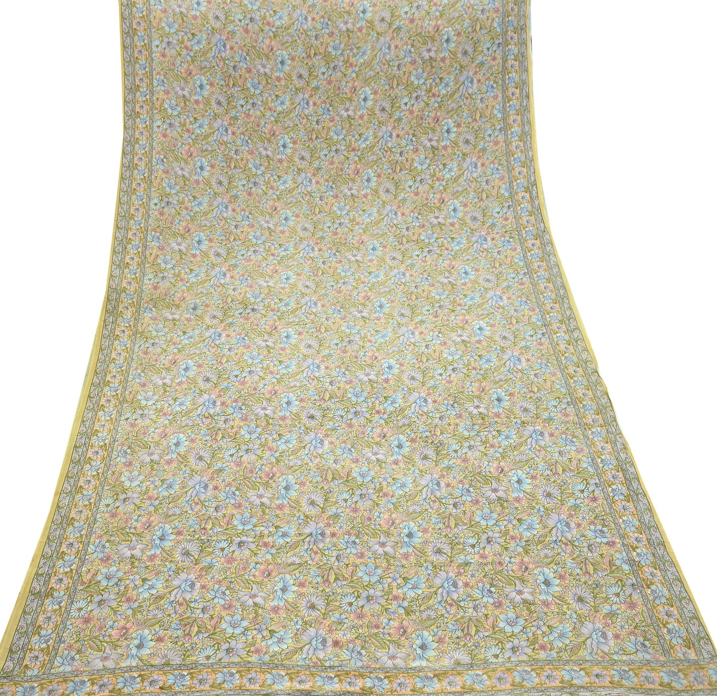 Indian Vintage Sari Beige Pure Crepe Silk Printed Sarees 5yd Sewing Floral Soft Craft Fabric Wrap Dress making Upcycle Crafting Upcycle