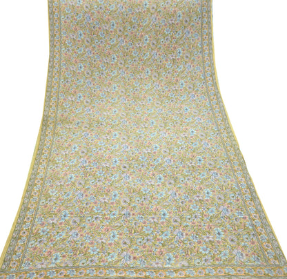 Indian Vintage Sari Beige Pure Crepe Silk Printed Sarees 5yd Sewing Floral Soft Craft Fabric Wrap Dress making Upcycle Crafting Upcycle