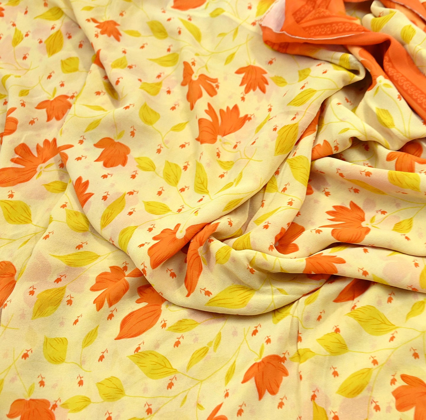 Indian Vintage Sari Beige Pure Georgette Silk Printed Sarees 5Yd Craft Fabric Sewing Quilting Dress making Crafting Quilting Upcycle