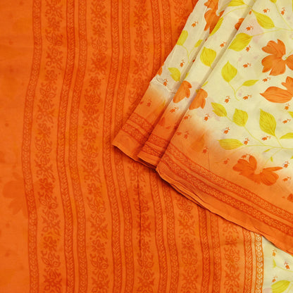 Indian Vintage Sari Beige Pure Georgette Silk Printed Sarees 5Yd Craft Fabric Sewing Quilting Dress making Crafting Quilting Upcycle