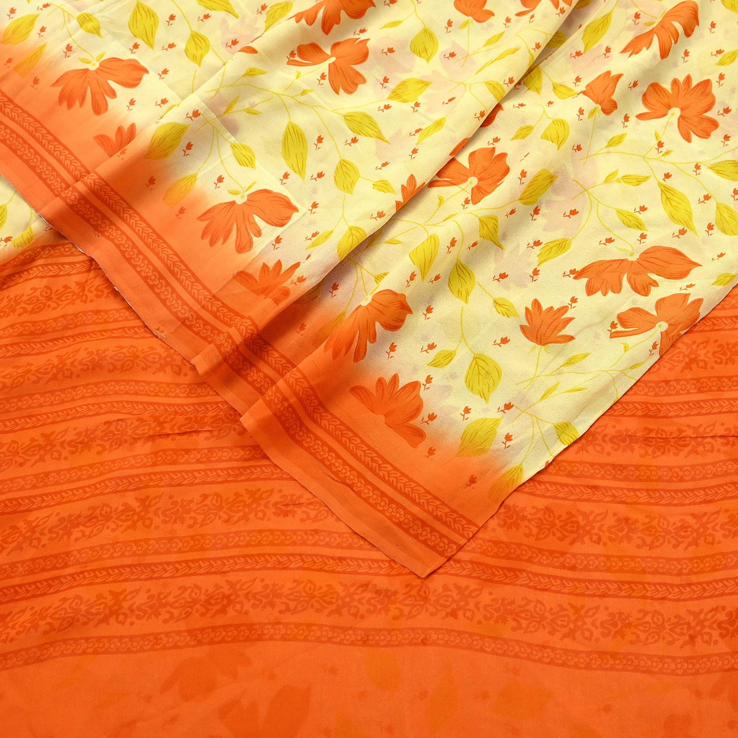 Indian Vintage Sari Beige Pure Georgette Silk Printed Sarees 5Yd Craft Fabric Sewing Quilting Dress making Crafting Quilting Upcycle