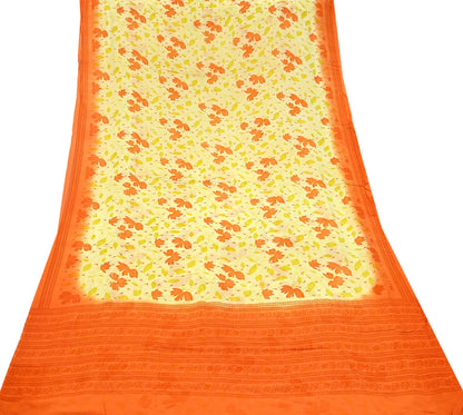 Indian Vintage Sari Beige Pure Georgette Silk Printed Sarees 5Yd Craft Fabric Sewing Quilting Dress making Crafting Quilting Upcycle