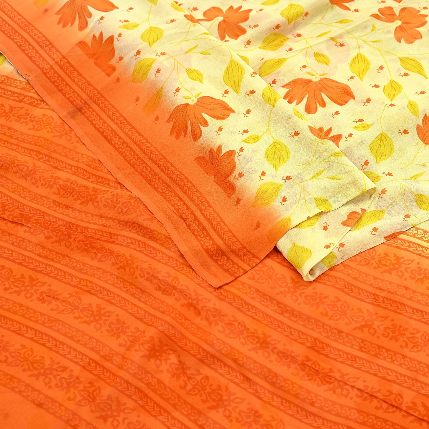 Indian Vintage Sari Beige Pure Georgette Silk Printed Sarees 5Yd Craft Fabric Sewing Quilting Dress making Crafting Quilting Upcycle