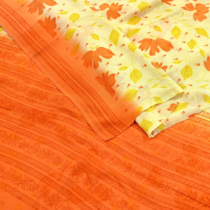 Indian Vintage Sari Beige Pure Georgette Silk Printed Sarees 5Yd Craft Fabric Sewing Quilting Dress making Crafting Quilting Upcycle