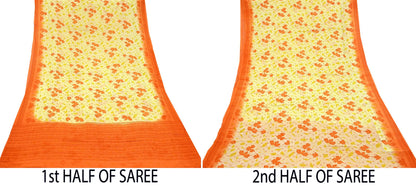 Indian Vintage Sari Beige Pure Georgette Silk Printed Sarees 5Yd Craft Fabric Sewing Quilting Dress making Crafting Quilting Upcycle