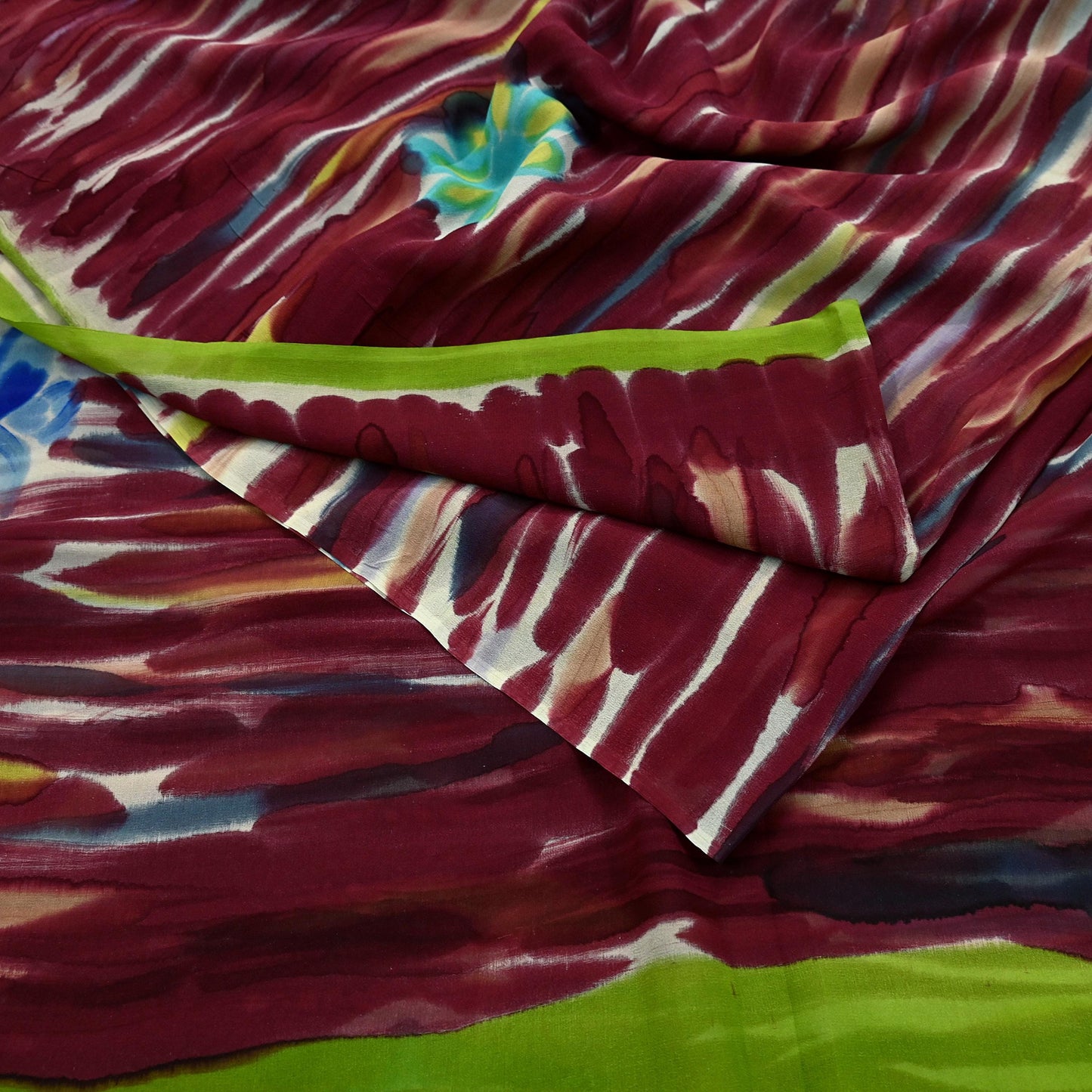 Indian Vintage Sari Maroon Pure Georgette Silk Printed Sarees Craft Fabric Sewing 6Yd Soft Light Dress Making Quilting Crafting