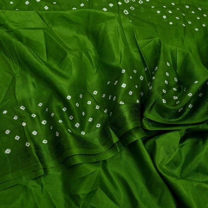 Indian Vintage Sari Green Pure Silk Bandhani Printed Sarees Fabric 6yd Floral Sewing Traditional Culture Sari Ethnic Fabric