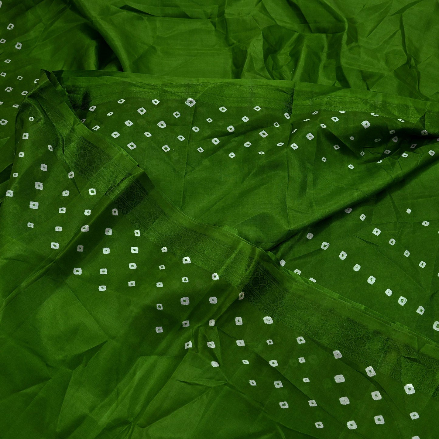 Indian Vintage Sari Green Pure Silk Bandhani Printed Sarees Fabric 6yd Floral Sewing Traditional Culture Sari Ethnic Fabric