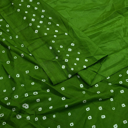 Indian Vintage Sari Green Pure Silk Bandhani Printed Sarees Fabric 6yd Floral Sewing Traditional Culture Sari Ethnic Fabric