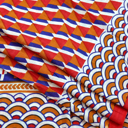 Indian Vintage Red Saree Printed Pure Cotton Sari Craft Fabric Soft 5Yd Sewing Sarong Wrap Boho Quilting Crafting Upcycle Dress making