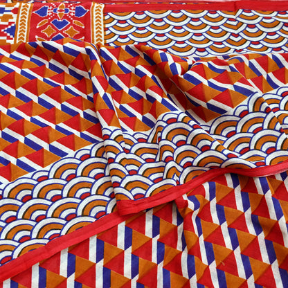Indian Vintage Red Saree Printed Pure Cotton Sari Craft Fabric Soft 5Yd Sewing Sarong Wrap Boho Quilting Crafting Upcycle Dress making
