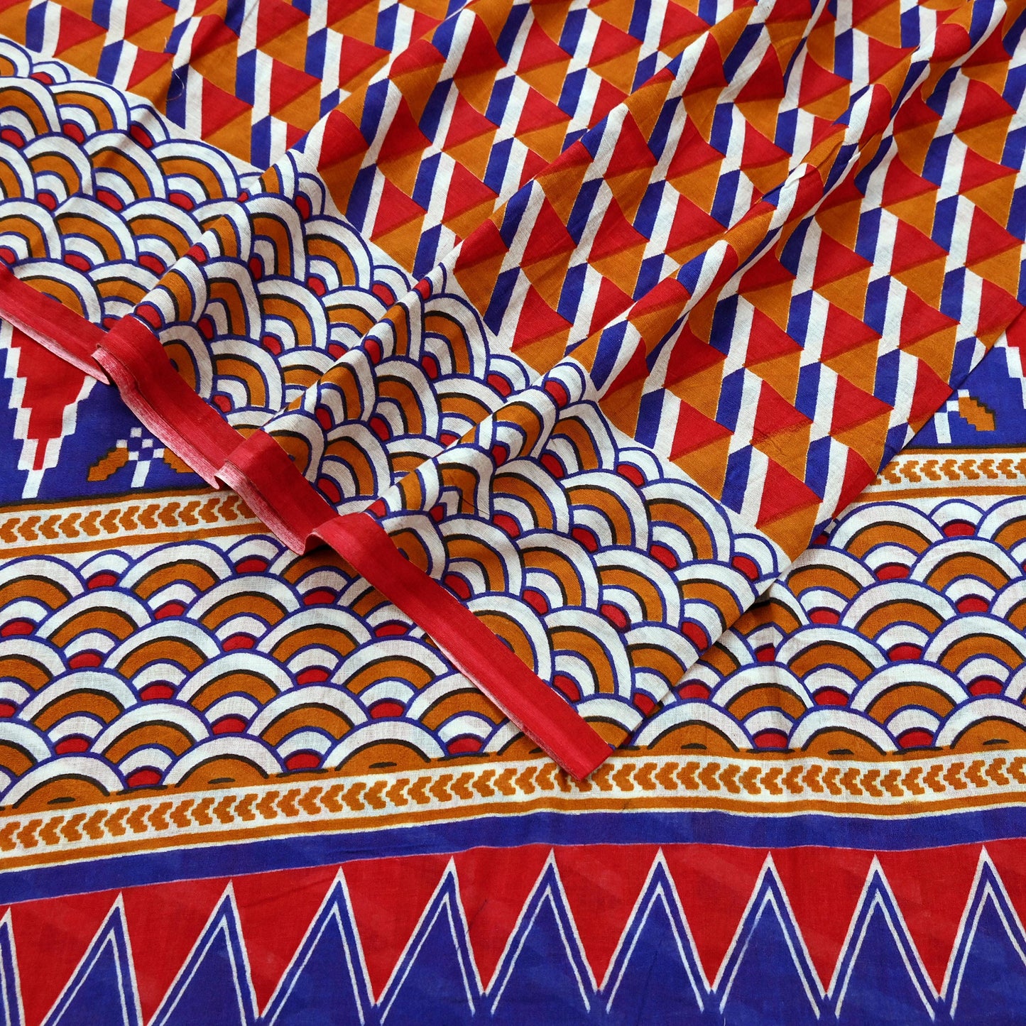 Indian Vintage Red Saree Printed Pure Cotton Sari Craft Fabric Soft 5Yd Sewing Sarong Wrap Boho Quilting Crafting Upcycle Dress making