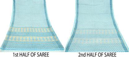 Indian Vintage Sari White & Blue Printed 100% Pure Cotton Sarees Craft Fabric 5Yd Sewing Sarong Wrap Boho Floral Quilting Crafting