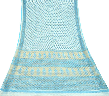 Indian Vintage Sari White & Blue Printed 100% Pure Cotton Sarees Craft Fabric 5Yd Sewing Sarong Wrap Boho Floral Quilting Crafting