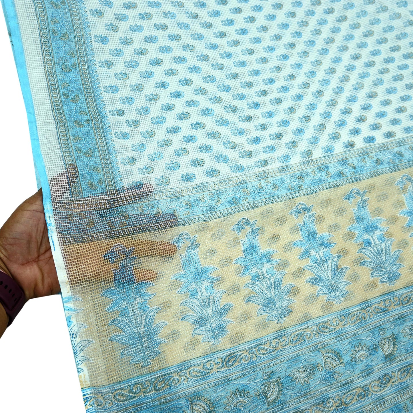 Indian Vintage Sari White & Blue Printed 100% Pure Cotton Sarees Craft Fabric 5Yd Sewing Sarong Wrap Boho Floral Quilting Crafting