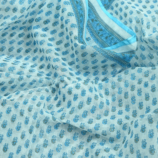 Indian Vintage Sari White & Blue Printed 100% Pure Cotton Sarees Craft Fabric 5Yd Sewing Sarong Wrap Boho Floral Quilting Crafting
