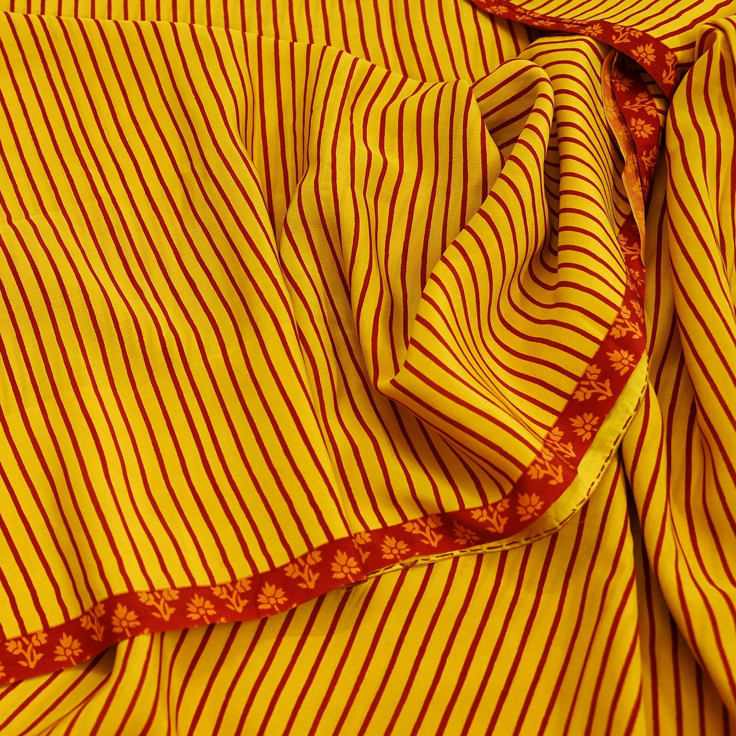 Indian Vintage Sari Red & Yellow Pure Crepe Silk Printed Sarees 5yd Sewing Floral Soft Craft Fabric Wrap Dress Making Crafting Quilting