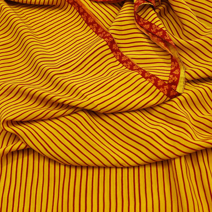 Indian Vintage Sari Red & Yellow Pure Crepe Silk Printed Sarees 5yd Sewing Floral Soft Craft Fabric Wrap Dress Making Crafting Quilting