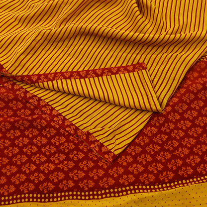 Indian Vintage Sari Red & Yellow Pure Crepe Silk Printed Sarees 5yd Sewing Floral Soft Craft Fabric Wrap Dress Making Crafting Quilting