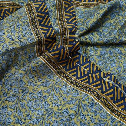 Indian Vintage Sari Green & Gray Pure Silk Printed Sarees Craft Fabric 5yd Sewing Dress Making Floral Crafting Quilting Upcycle Used