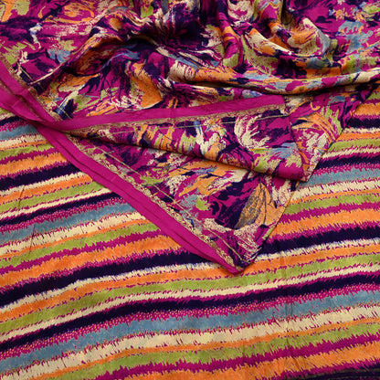 Indian Vintage Sari Purple 100% Pure Silk Printed Sarees 5yd Sewing Craft Fabric Dress Making Soft Wrap Floral Crafting Quilting Upcycle