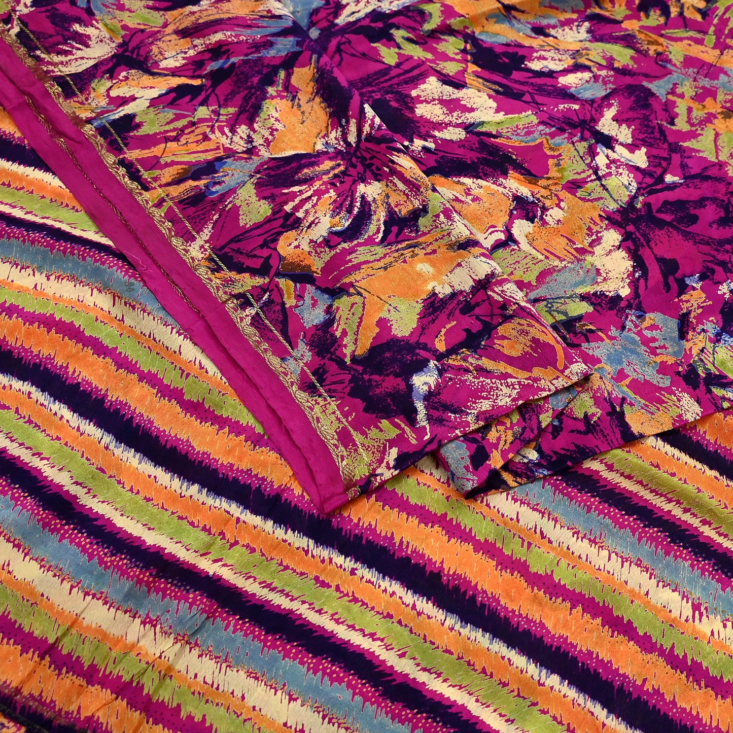 Indian Vintage Sari Purple 100% Pure Silk Printed Sarees 5yd Sewing Craft Fabric Dress Making Soft Wrap Floral Crafting Quilting Upcycle