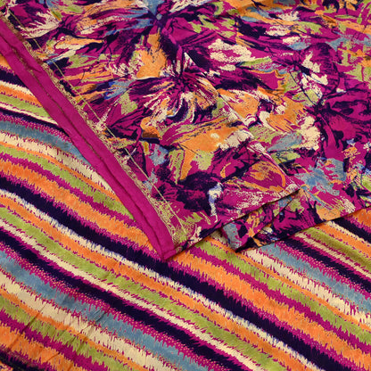 Indian Vintage Sari Purple 100% Pure Silk Printed Sarees 5yd Sewing Craft Fabric Dress Making Soft Wrap Floral Crafting Quilting Upcycle