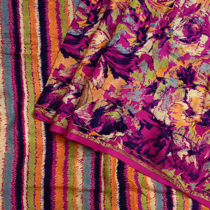 Indian Vintage Sari Purple 100% Pure Silk Printed Sarees 5yd Sewing Craft Fabric Dress Making Soft Wrap Floral Crafting Quilting Upcycle