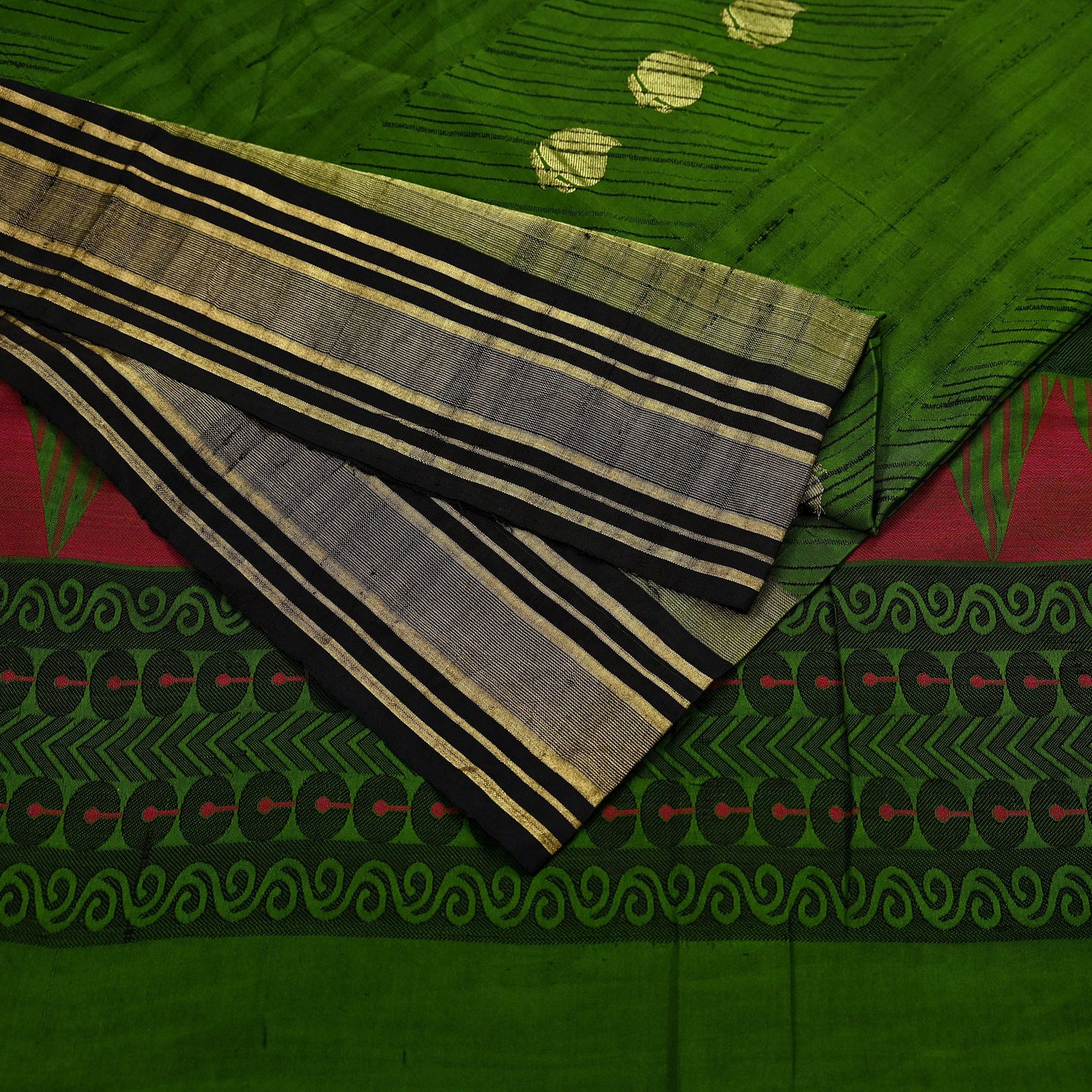 Indian Vintage Sari Red & Orange Pure Silk Hand Woven Saree  Fabric 5Yard Sewing Ethnic Floral