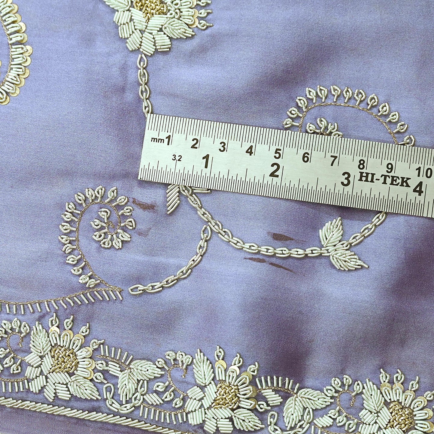 Indian Vintage Heavy Saree Purple 100% Pure Satin Silk Hand Embroidered Sari Fabric 6Yd Sewing Soft Zardozi/Dabka Dress Making Quilting