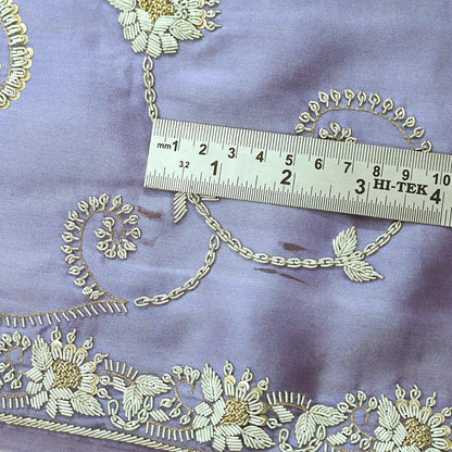 Indian Vintage Heavy Saree Purple 100% Pure Satin Silk Hand Embroidered Sari Fabric 6Yd Sewing Soft Zardozi/Dabka Dress Making Quilting